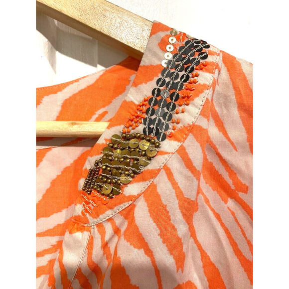 CHICO'S - embelished neck orange tunic zebra craze women's size 3 (large) - Picture 5 of 9